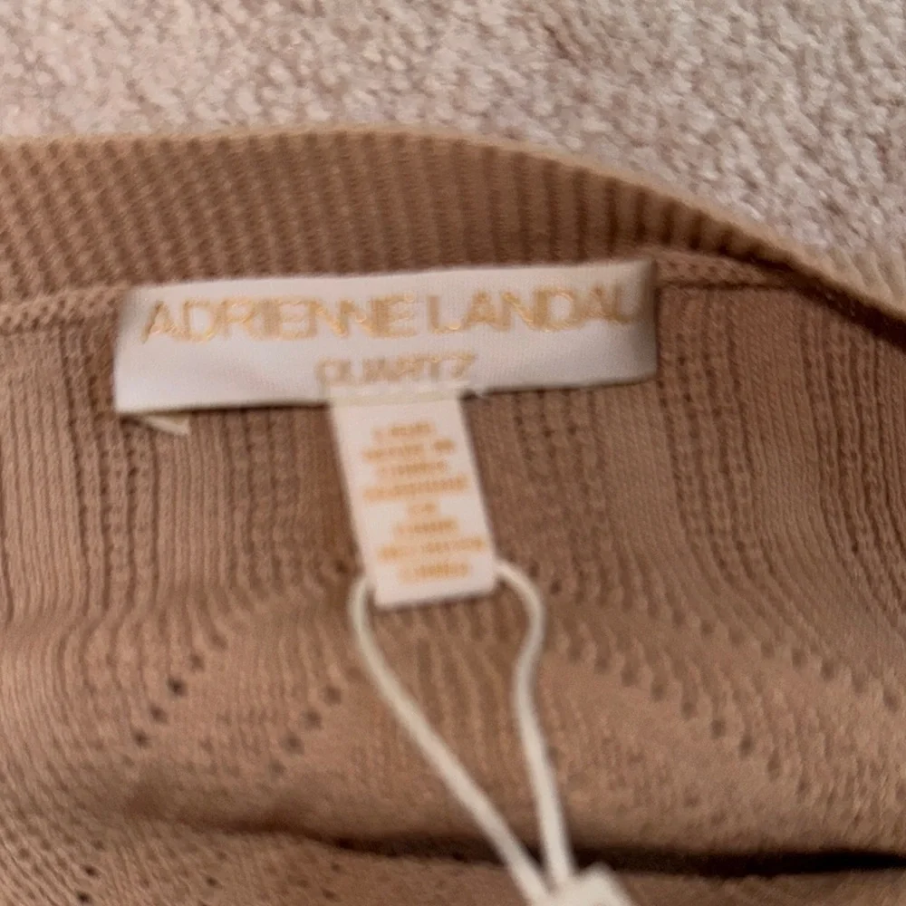 Adrienne Landau Cream Tan Crew Neck Sweater with Textured Knit